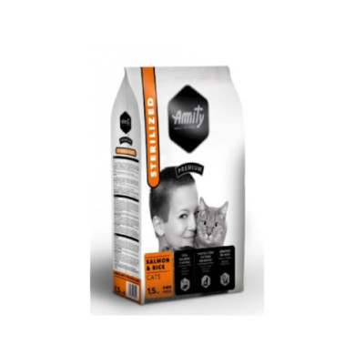 RAÇAO AMITY PREMIUM GATO ESTERLIZADO SALMAO E ARROZ 1,5KG