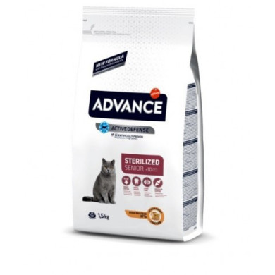 Ração Seca Advance Senior +10 Sterilised Chicken & Barley Cat 1,5Kg