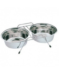 Suporte com comedouro aço inox 2x0.22l