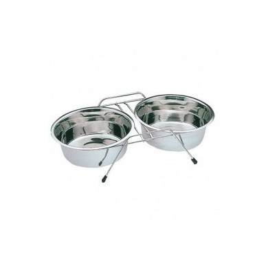 Suporte com comedouro aço inox 2x0.22l