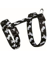 Peitoral+Trela Ajustavel em Nylon c/Caveiras